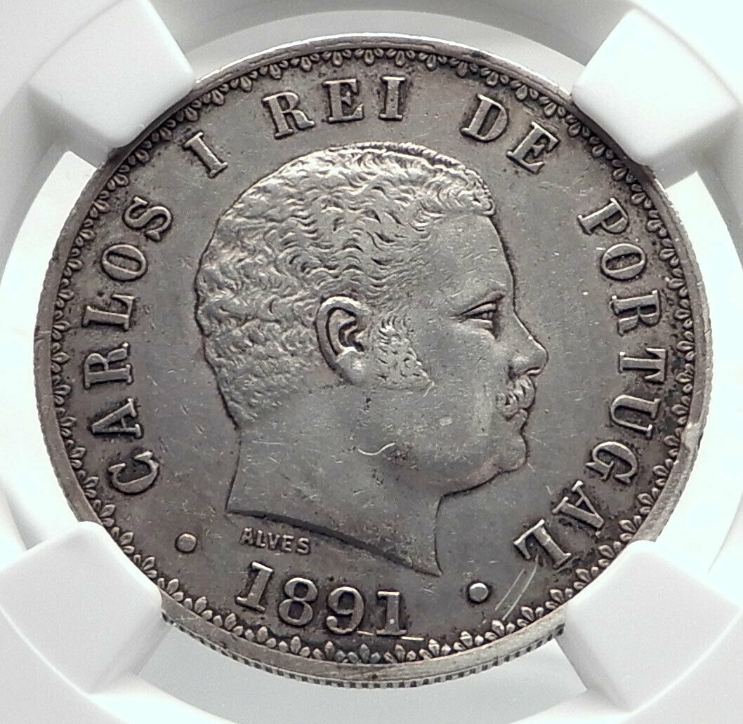 1891 PORTUGAL King Carlos I Silver 500 Reis Genuine Portuguese Coin NGC i79892