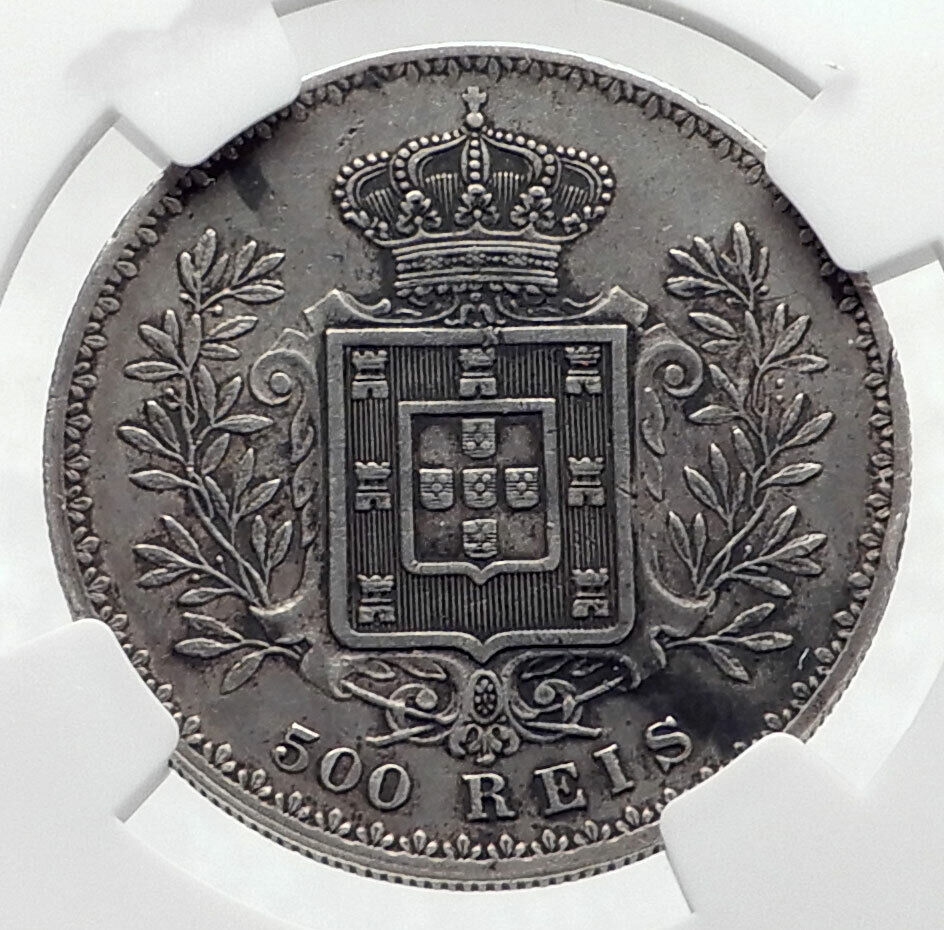 1891 PORTUGAL King Carlos I Silver 500 Reis Genuine Portuguese Coin NGC i79892