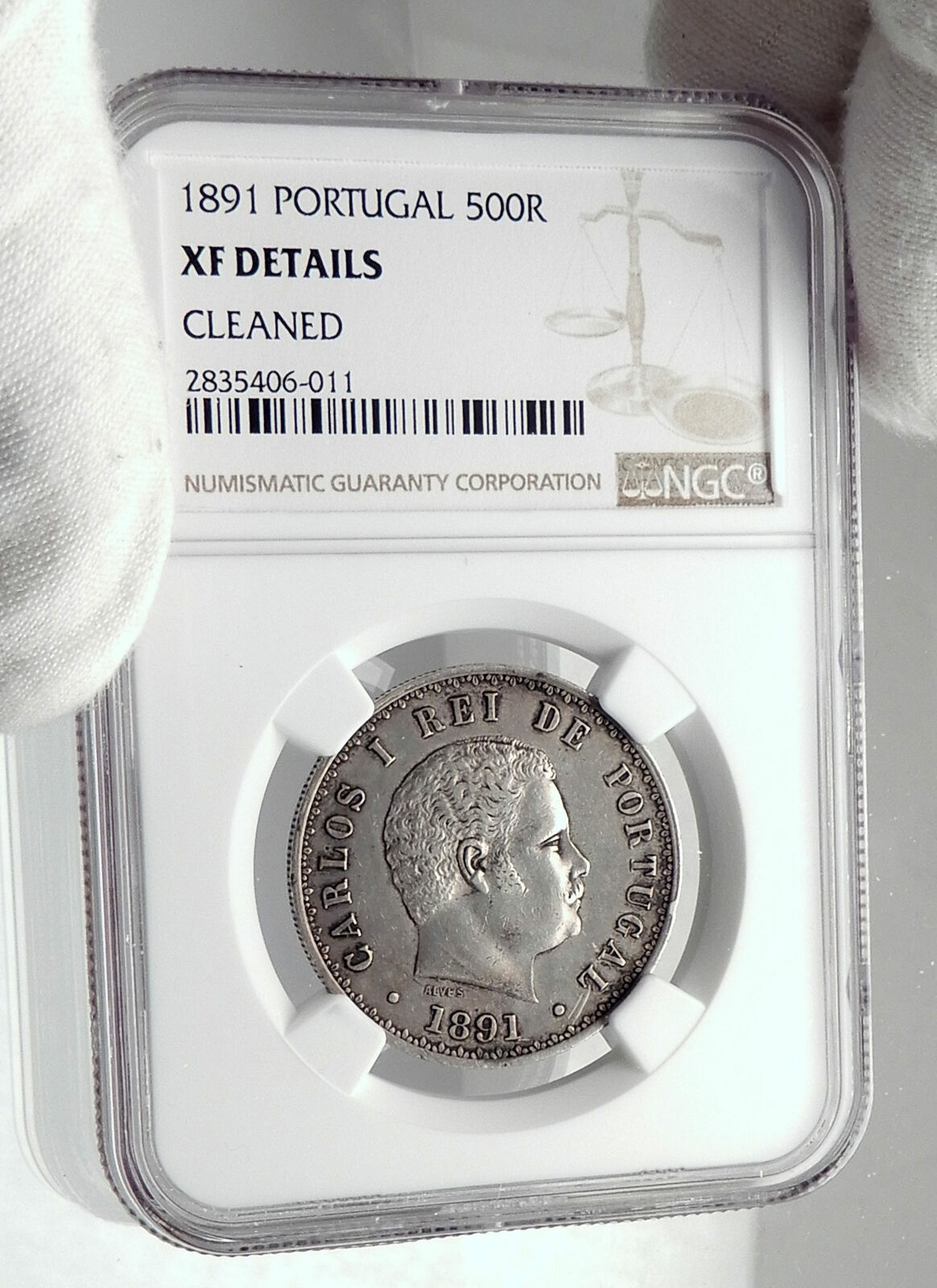 1891 PORTUGAL King Carlos I Silver 500 Reis Genuine Portuguese Coin NGC i79892