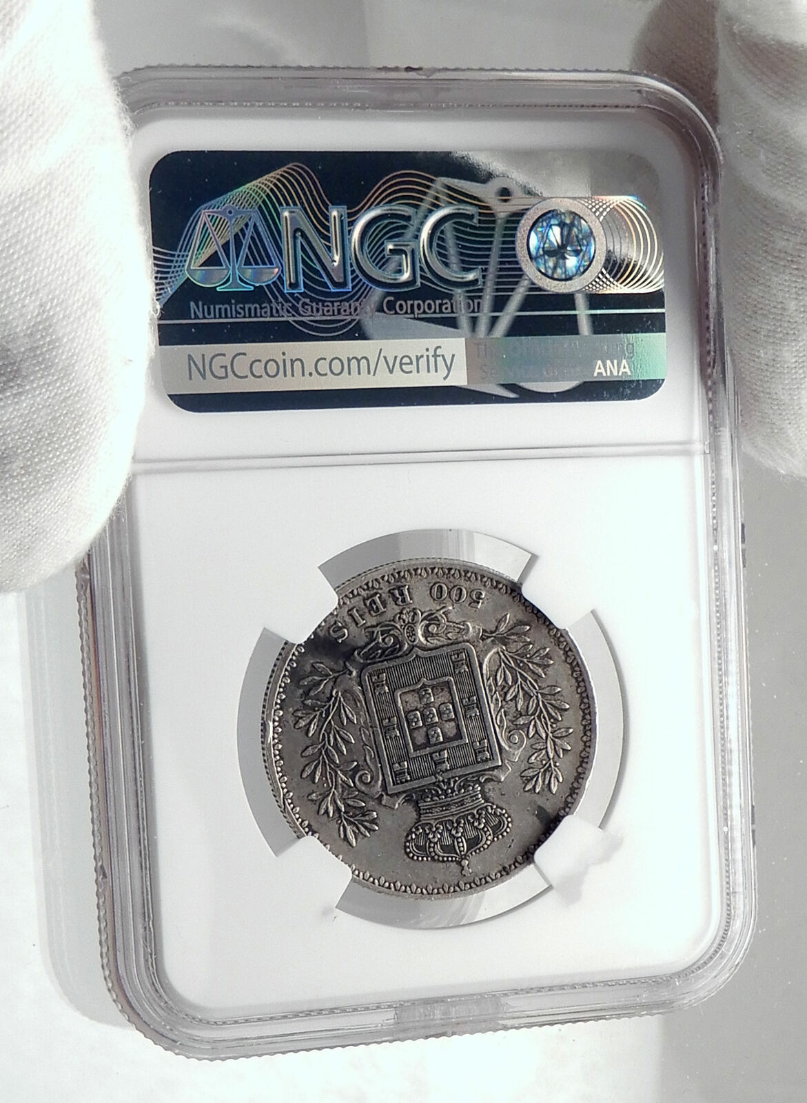 1891 PORTUGAL King Carlos I Silver 500 Reis Genuine Portuguese Coin NGC i79892