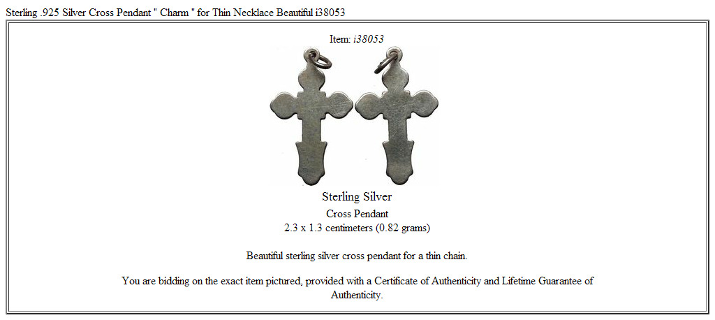 Sterling .925 Silver Cross Pendant " Charm " for Thin Necklace Beautiful i38053