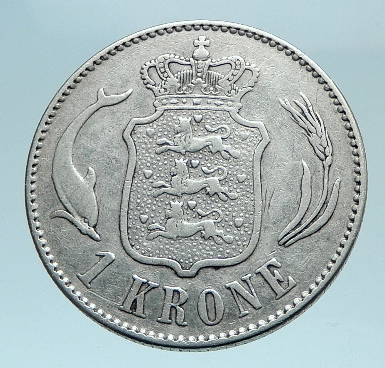 1915 DENMARK King CHRISTIAN X Crown Genuine Antique Silver 1 Krone Coin i78295