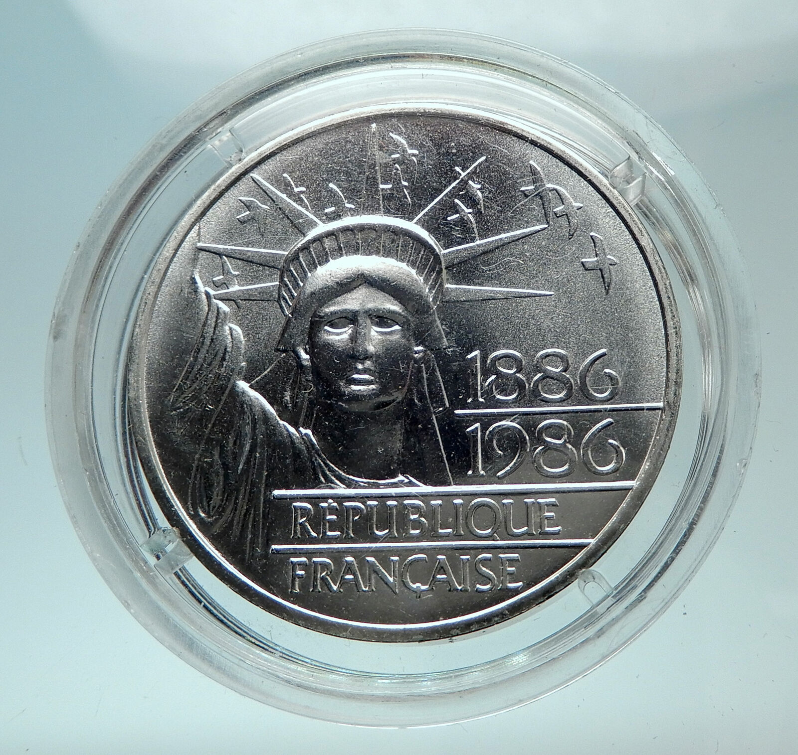 1986 FRANCE Gifts Statue of Liberty to US Huge Genuine Silver French Coin i80707