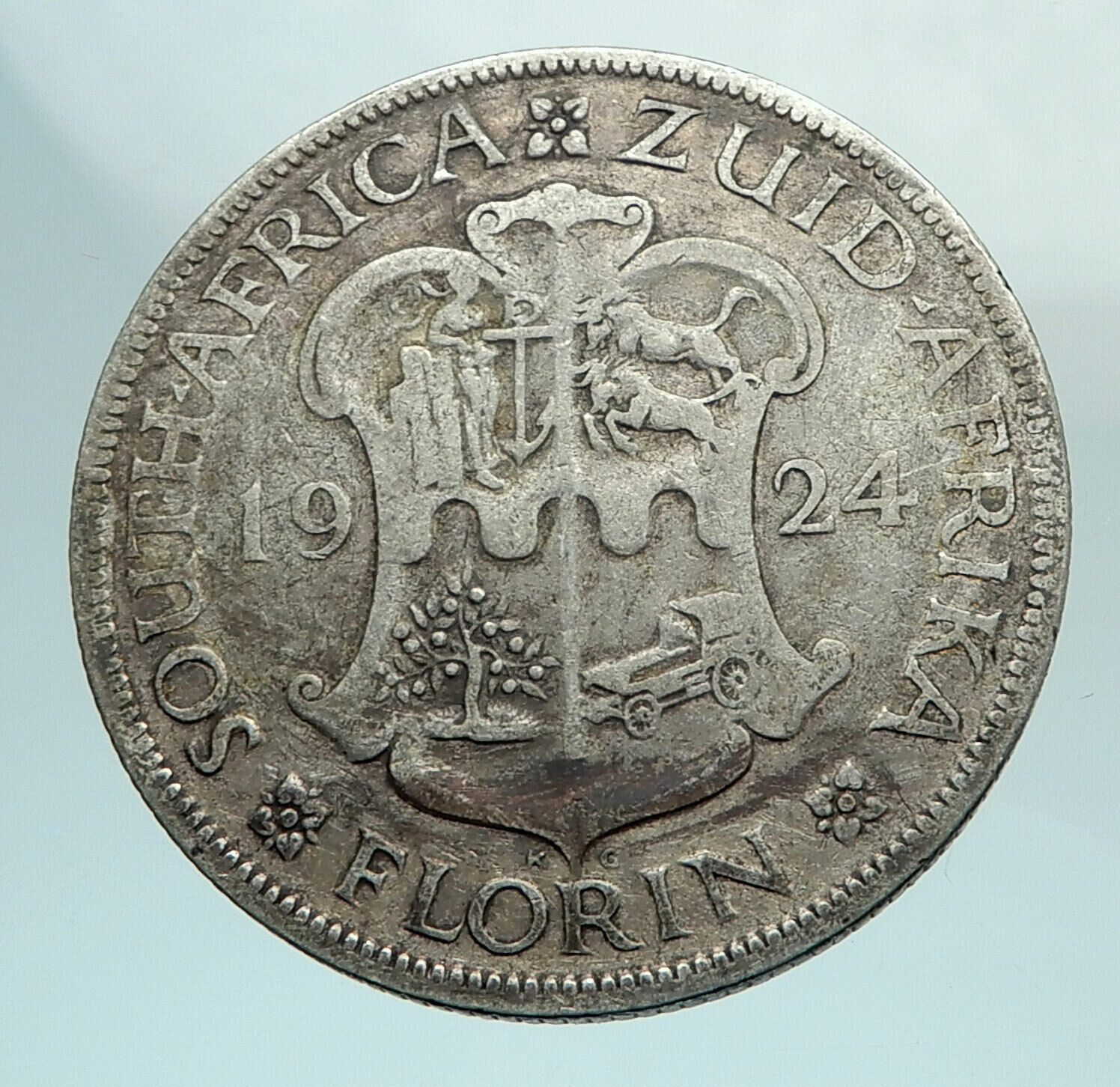 1924 SOUTH AFRICA under UK King GEORGE V Genuine Silver Florin Coin i79629