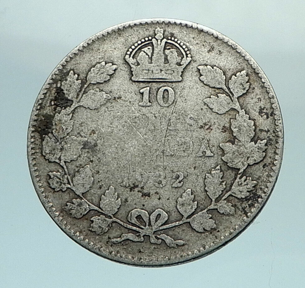 1932 CANADA - Original Antique Silver 10 Cents Coin under King GEORGE V i79669