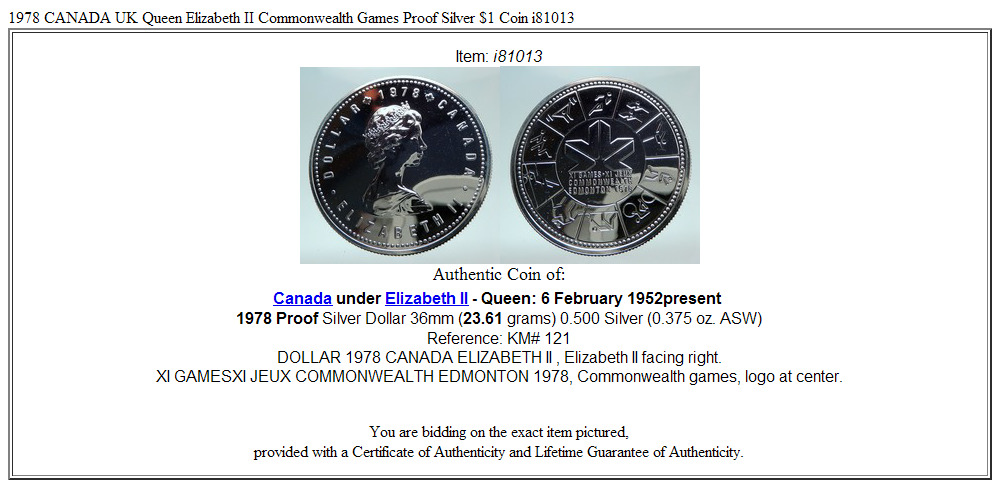 1978 CANADA UK Queen Elizabeth II Commonwealth Games Proof Silver $1 Coin i81013