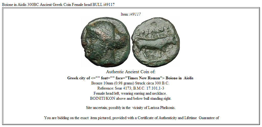 Boione in Aiolis 300BC Ancient Greek Coin Female head BULL i49117