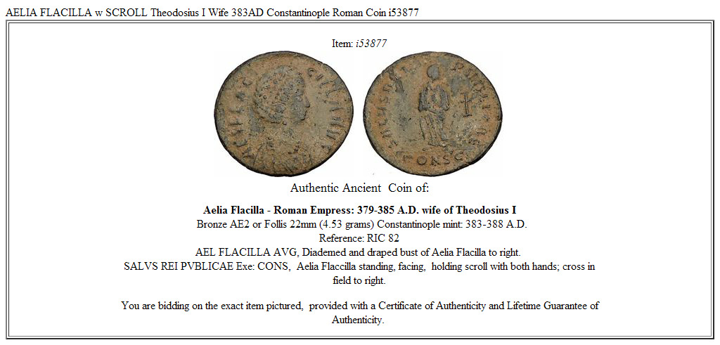 AELIA FLACILLA w SCROLL Theodosius I Wife 383AD Constantinople Roman Coin i53877