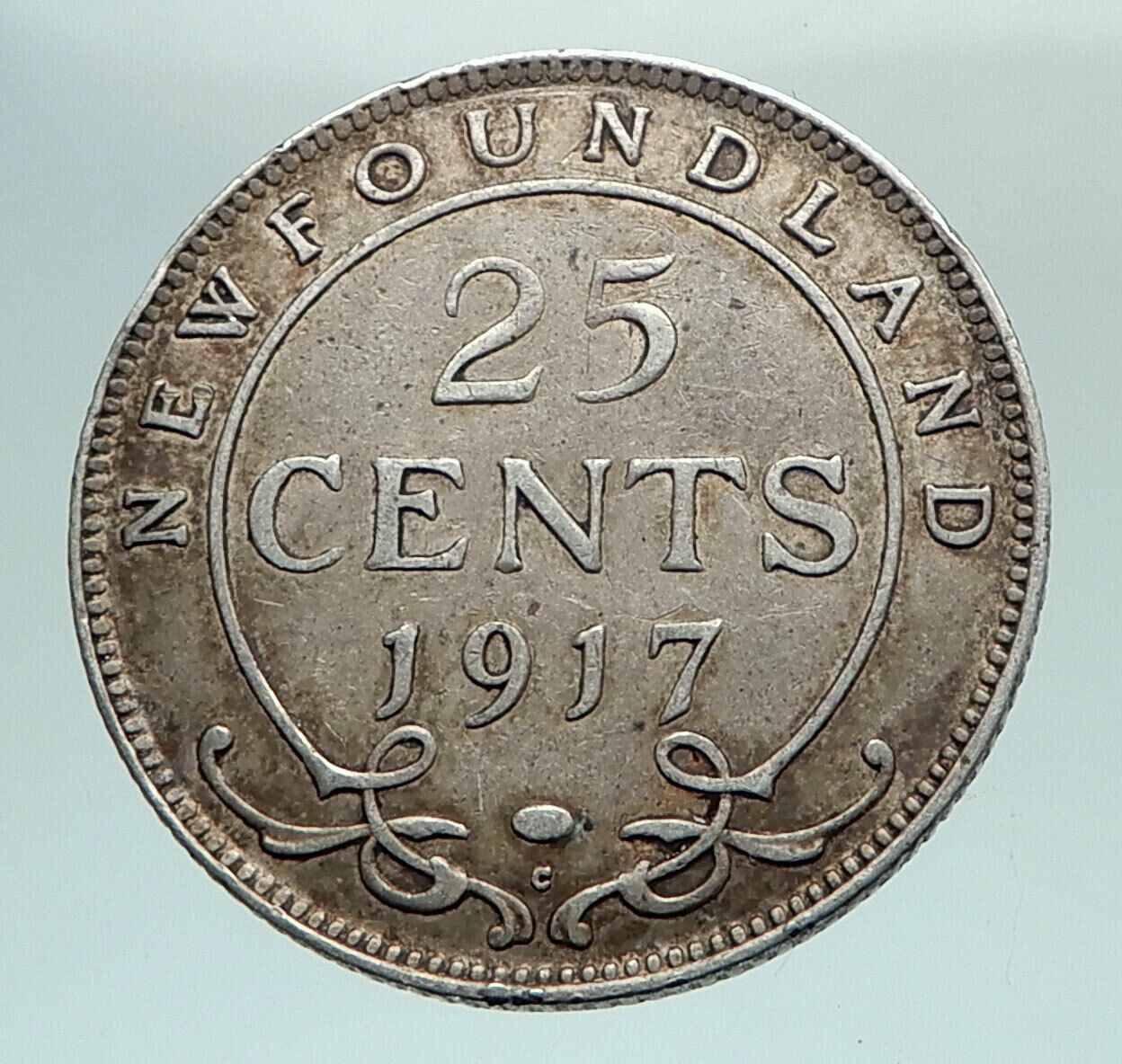 1917 CANADA SILVER 25 CENTS UK King George V Newfoundland Antique Coin i80157