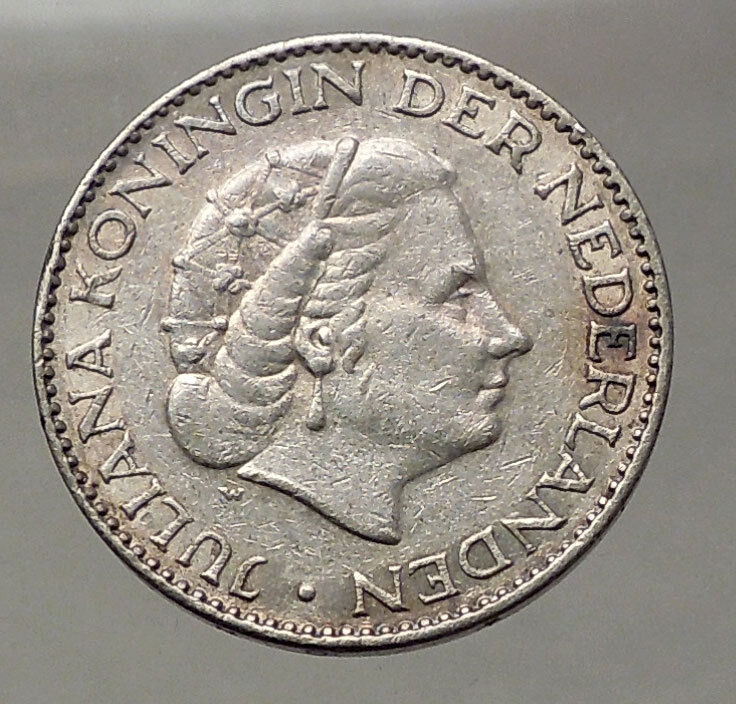 1956 Netherlands Kingdom Queen JULIANA 1 Gulden Authentic Silver Coin i57762