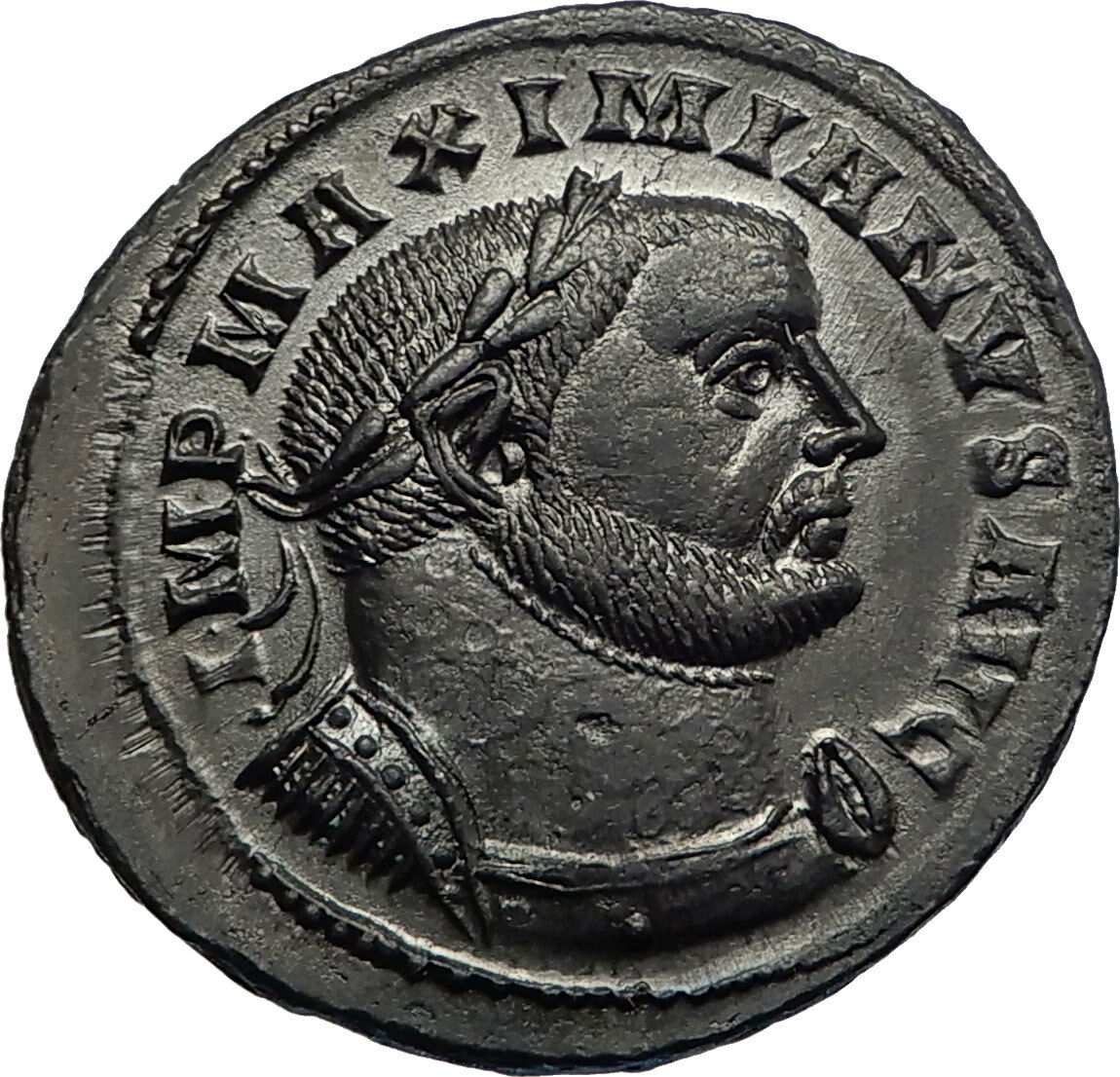 MAXIMIAN 302AD Lugdunum Follis GENIUS Altar Authentic Ancient Roman Coin i66947