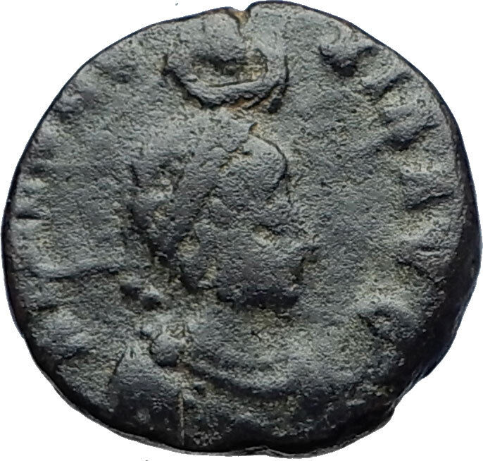 EUDOXIA Arcadius Wife 401AD Authentic Ancient Roman Coin VICTORY CHI-RHO i69936