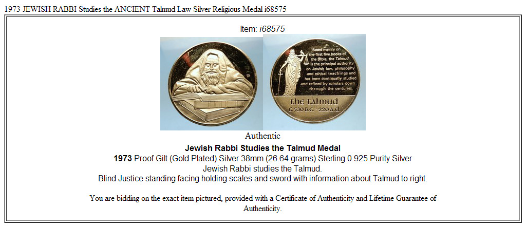 1973 JEWISH RABBI Studies the ANCIENT Talmud Law Silver Religious Medal i68575