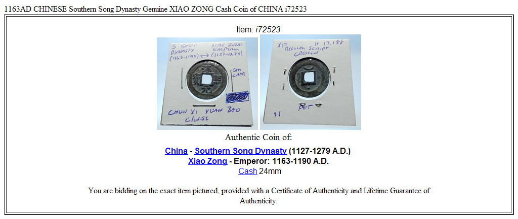 1163AD CHINESE Southern Song Dynasty Genuine XIAO ZONG Cash Coin of CHINA i72523