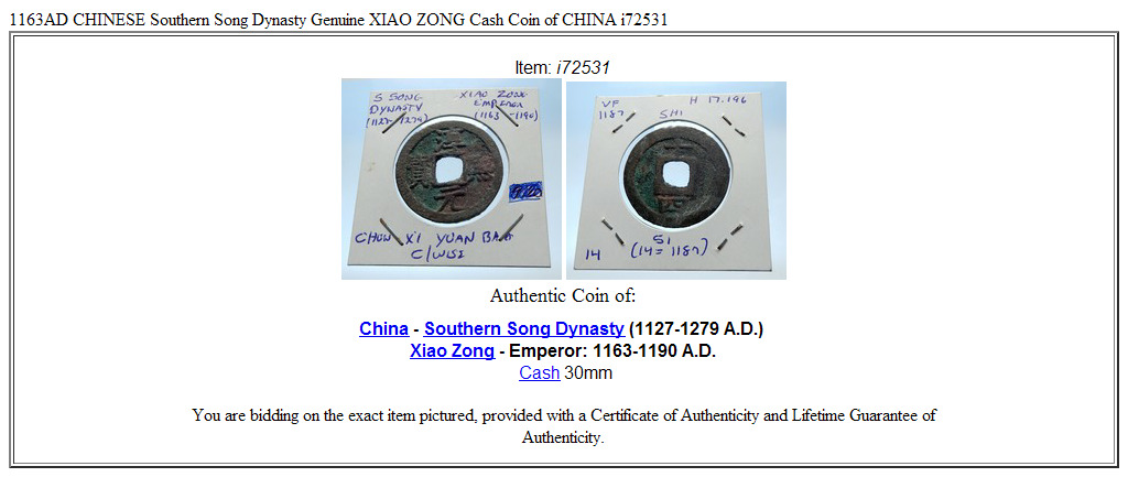 1163AD CHINESE Southern Song Dynasty Genuine XIAO ZONG Cash Coin of CHINA i72531