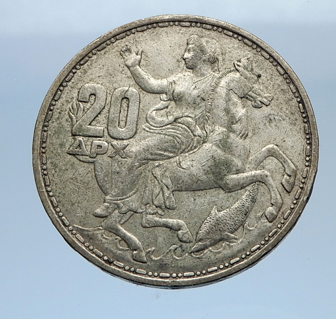 1960 GREECE King PAUL I Silver 20 Drachmai Coin SELENE DIANA MOON GODDESS i69345