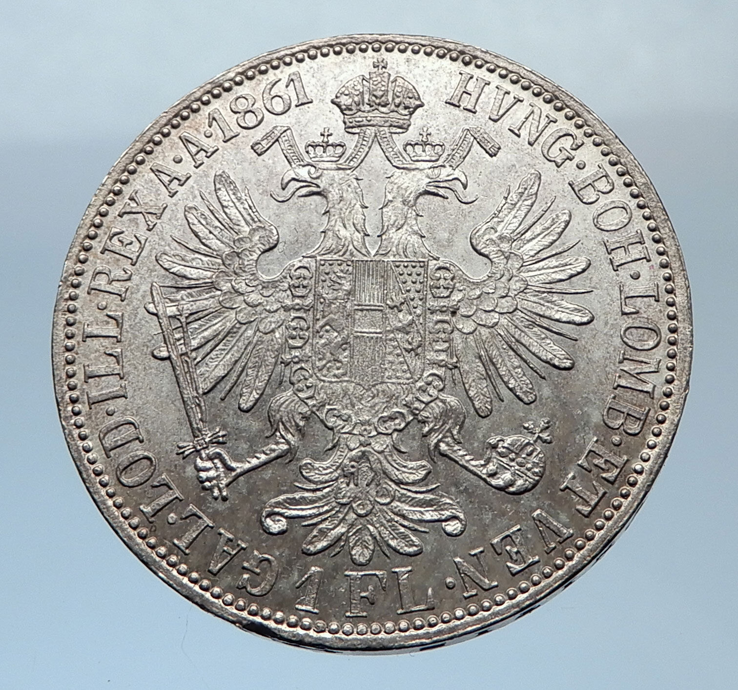 1861 AUSTRIA w KING FRANZ JOSEPH I Eagle Arms Silver Florin Vintage Coin i72491