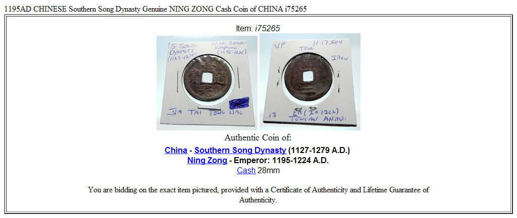 1195AD CHINESE Southern Song Dynasty Genuine NING ZONG Cash Coin of CHINA i75265