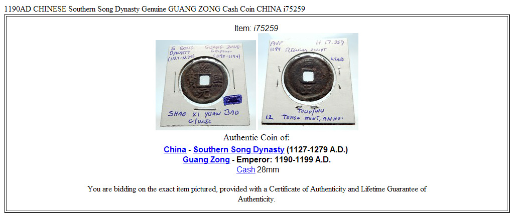 1190AD CHINESE Southern Song Dynasty Genuine GUANG ZONG Cash Coin CHINA i75259