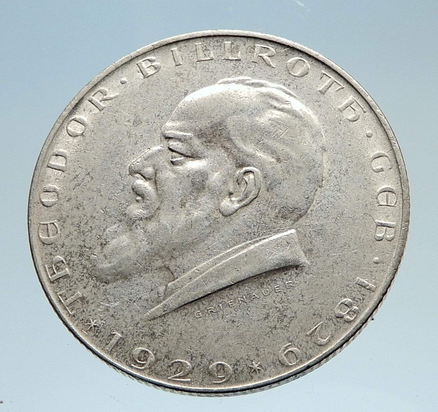 1929 AUSTRIA with Surgeon Theodor Billroth Antique Silver 2 Shilling Coin i75154