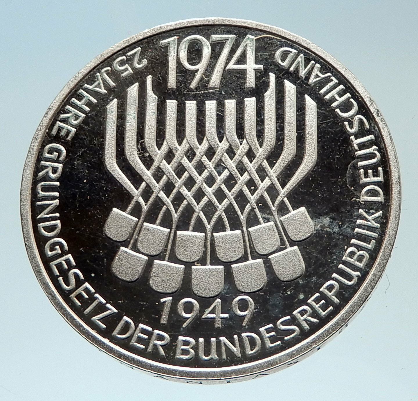 1974 F Proof GERMANY w German Federal Constitution Law Silver 5 Mark Coin i75334