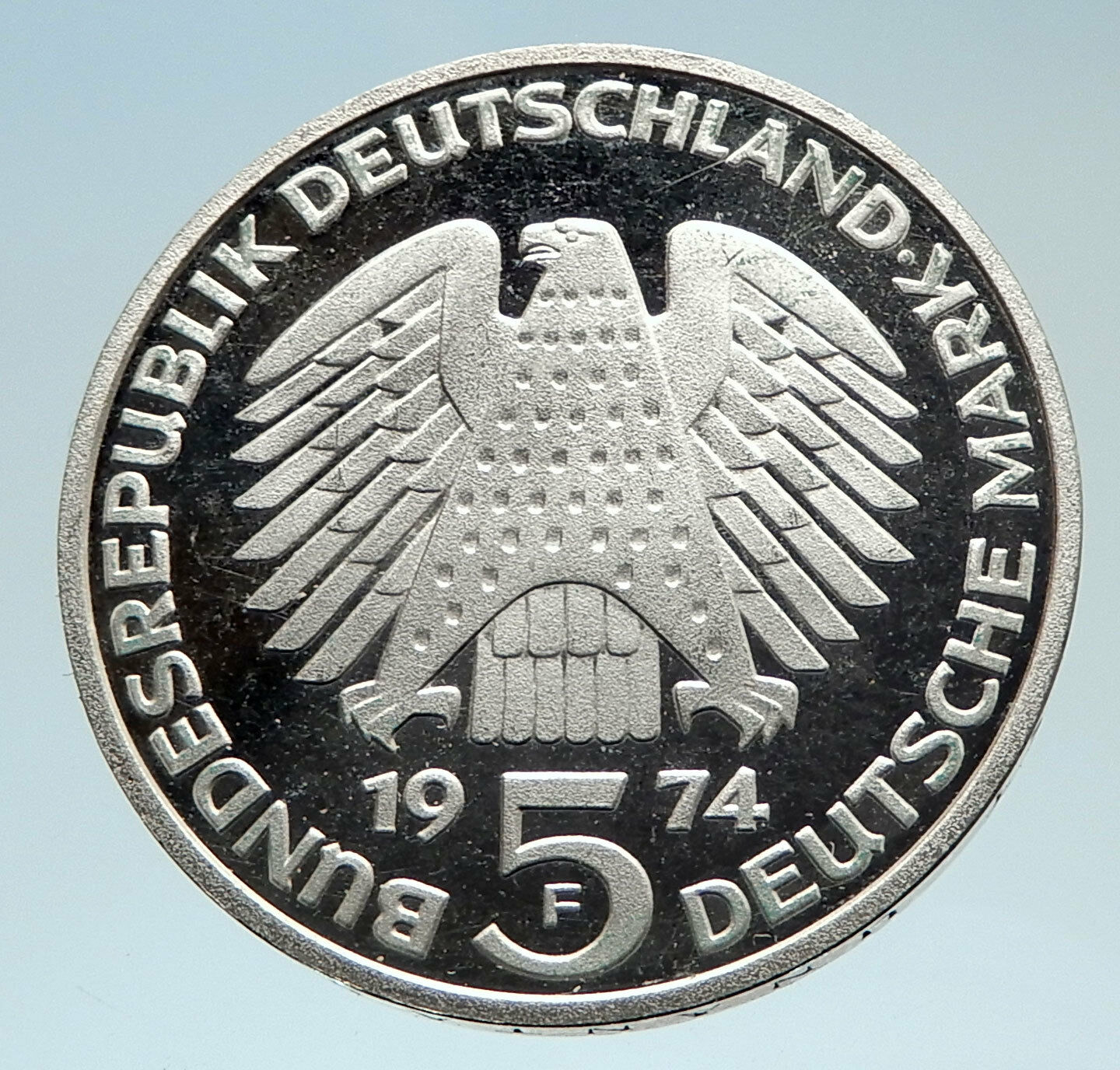 1974 F Proof GERMANY w German Federal Constitution Law Silver 5 Mark Coin i75334