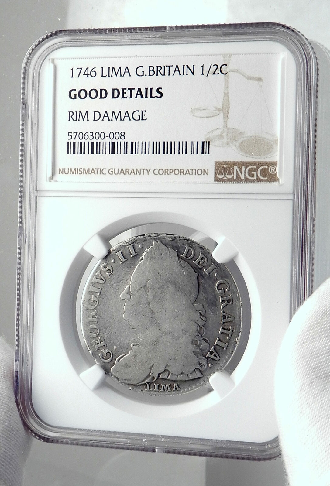 1746 GREAT BRITAIN UK George II 1/2 LIMA Crown Coin w SPANISH SILVER NGC i80067