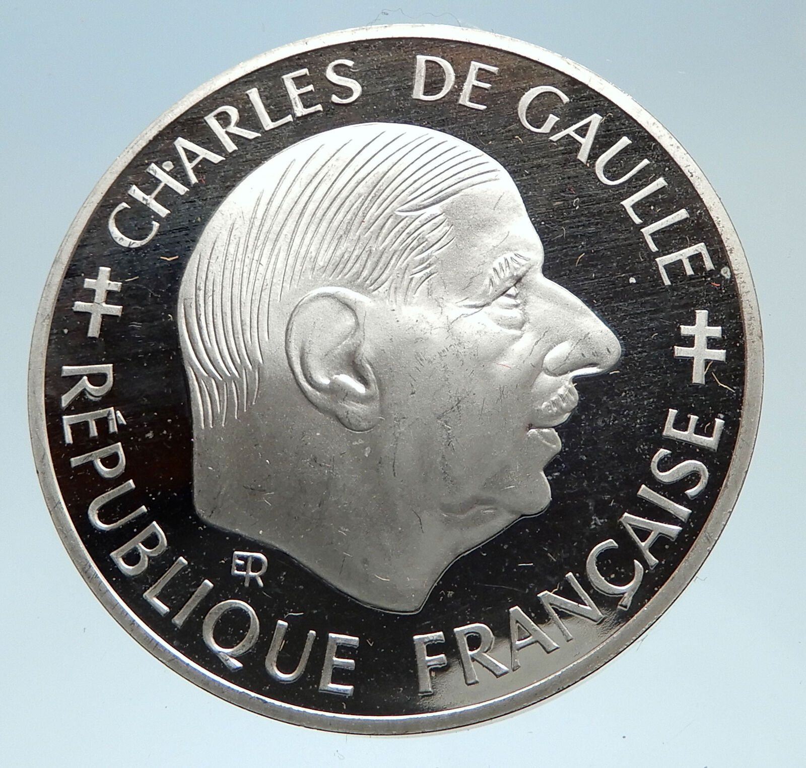 1988 FRANCE President Charles de Gaulle Antique Genuine Silver Franc Coin i75340