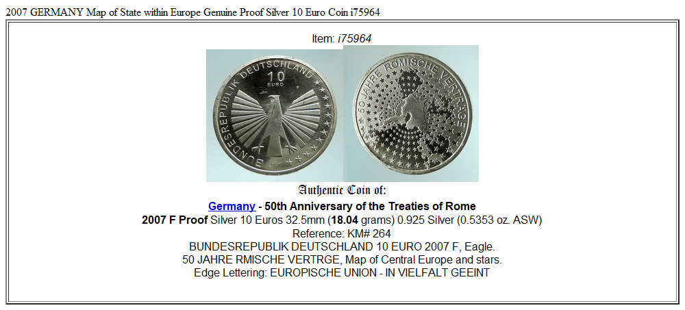 2007 GERMANY Map of State within Europe Genuine Proof Silver 10 Euro Coin i75964