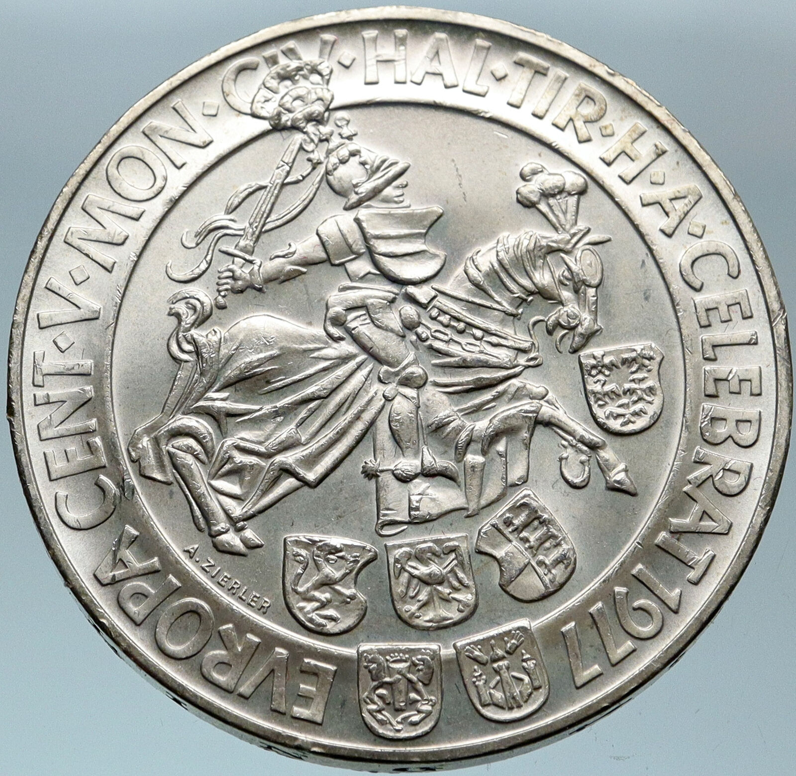 1977 AUSTRIA Horseman Hall Mint 500 Yrs Genuine Silver 100 Schilling Coin i82762