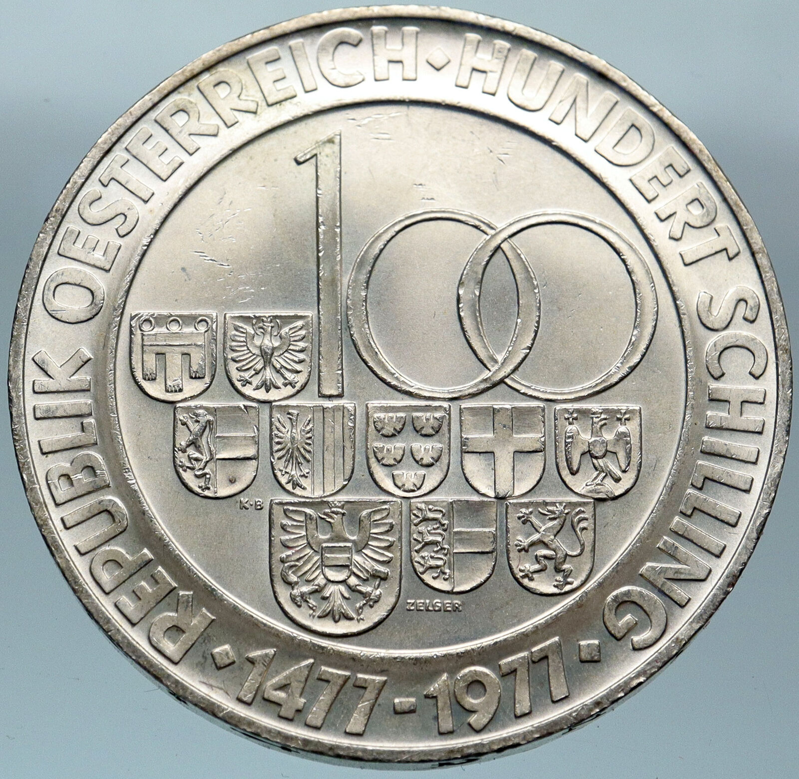 1977 AUSTRIA Horseman Hall Mint 500 Yrs Genuine Silver 100 Schilling Coin i82762