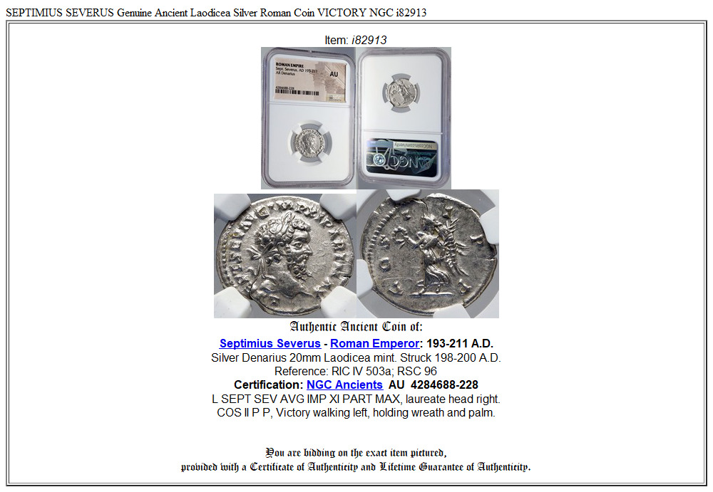 SEPTIMIUS SEVERUS Genuine Ancient Laodicea Silver Roman Coin VICTORY NGC i82913