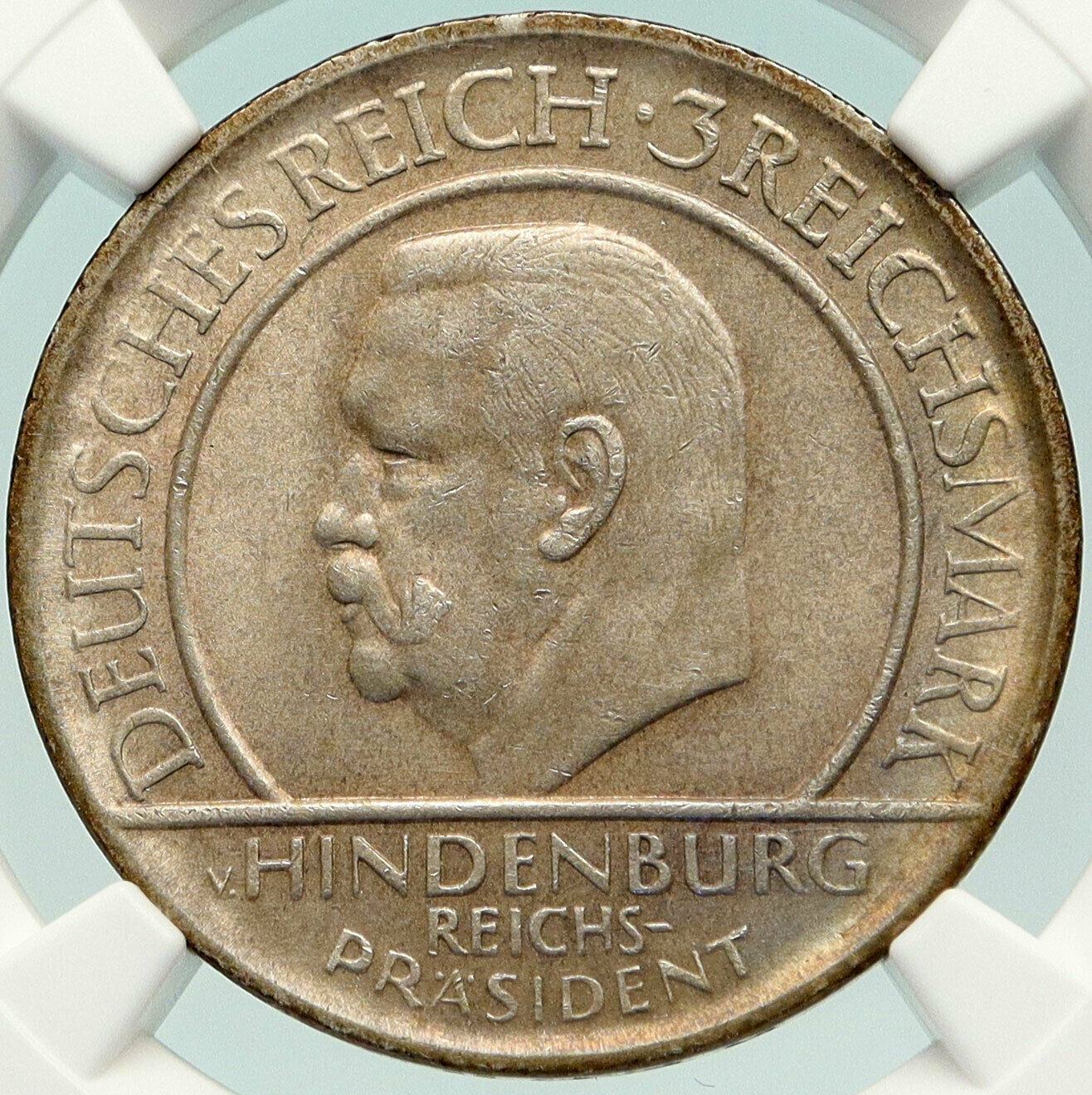 1929D GERMANY Weimar Constitution President Hindenberg Silver 3M Coin NGC i85151