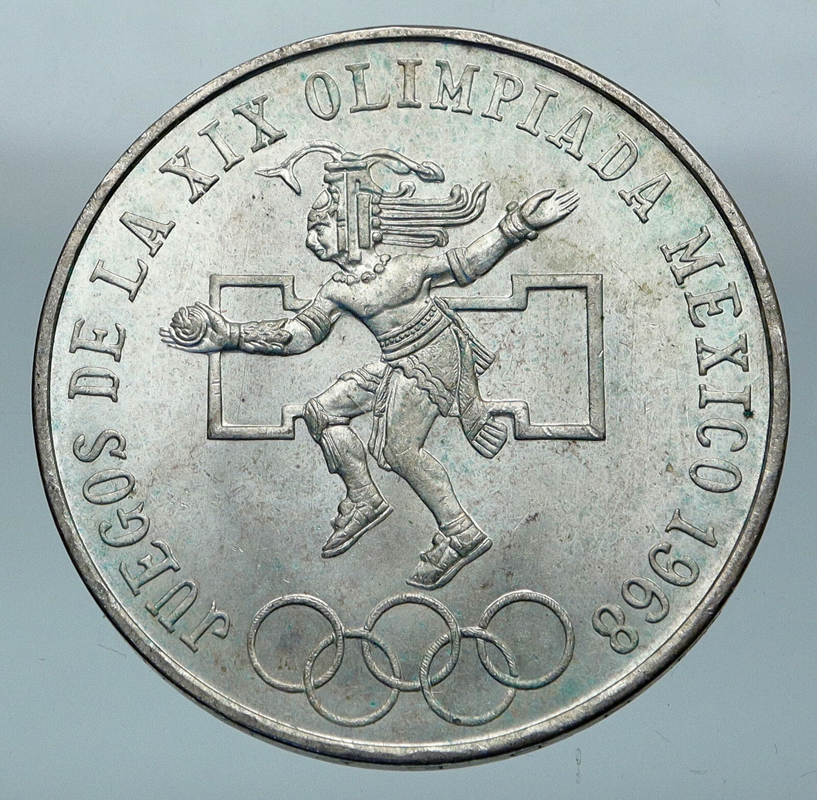 1968 Mexico XIX Olympic Games Aztec Ball Player BIG 25 Pesos Silver Coin i85200