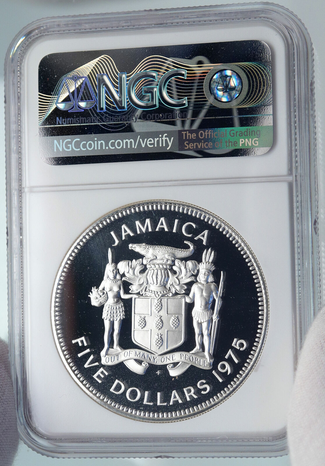 1975 JAMAICA Premier Norman W Manley VINTAGE OLD Proof Silver $5 Coin NGC i85232