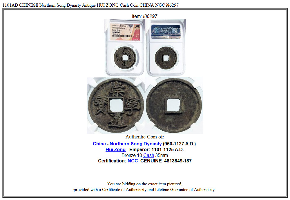 1101AD CHINESE Northern Song Dynasty Antique HUI ZONG Cash Coin CHINA NGC i86297