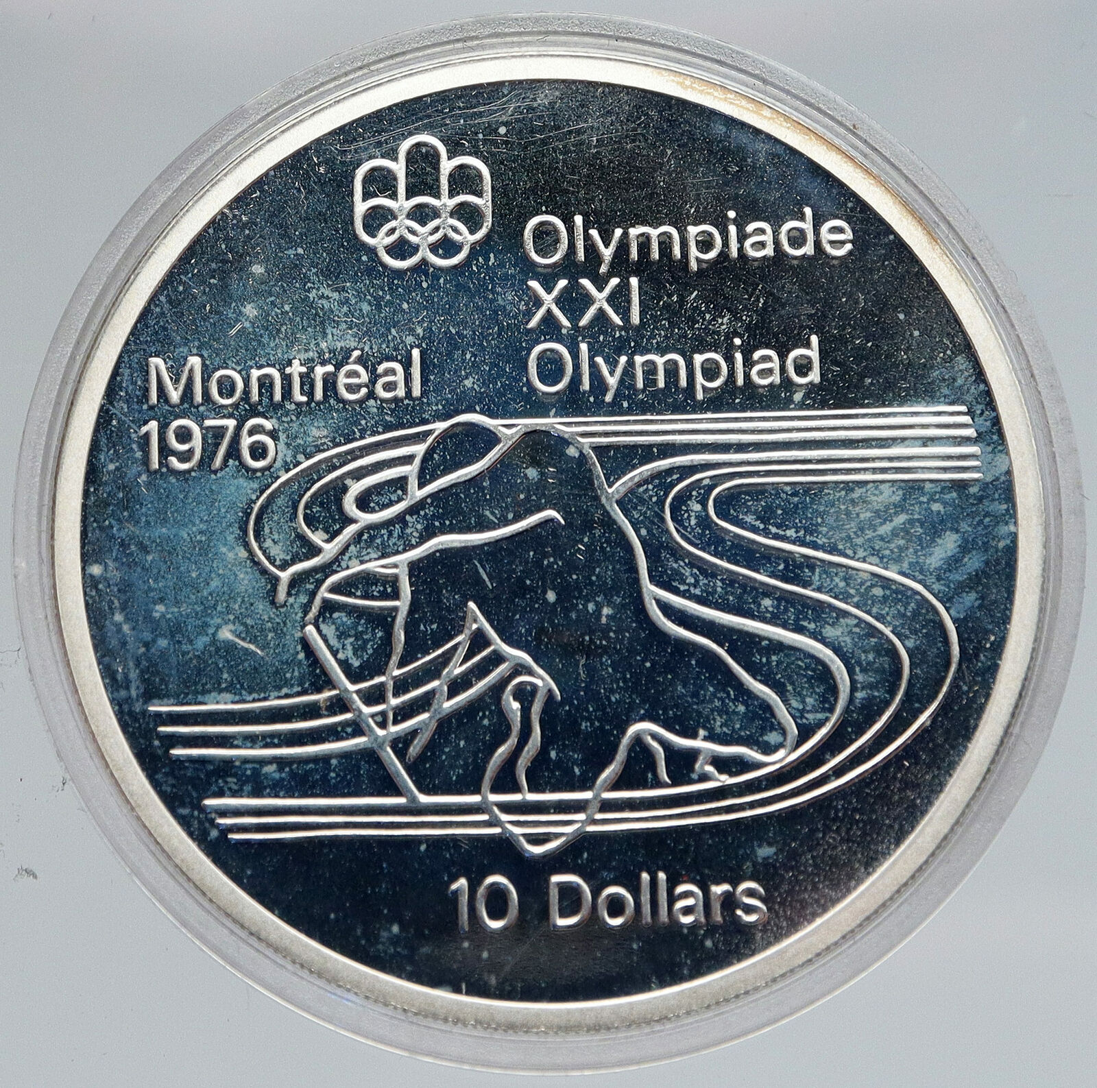 1975 CANADA Elizabeth II Olympics Montreal Rings PROOF Silver $10 Coin i86843