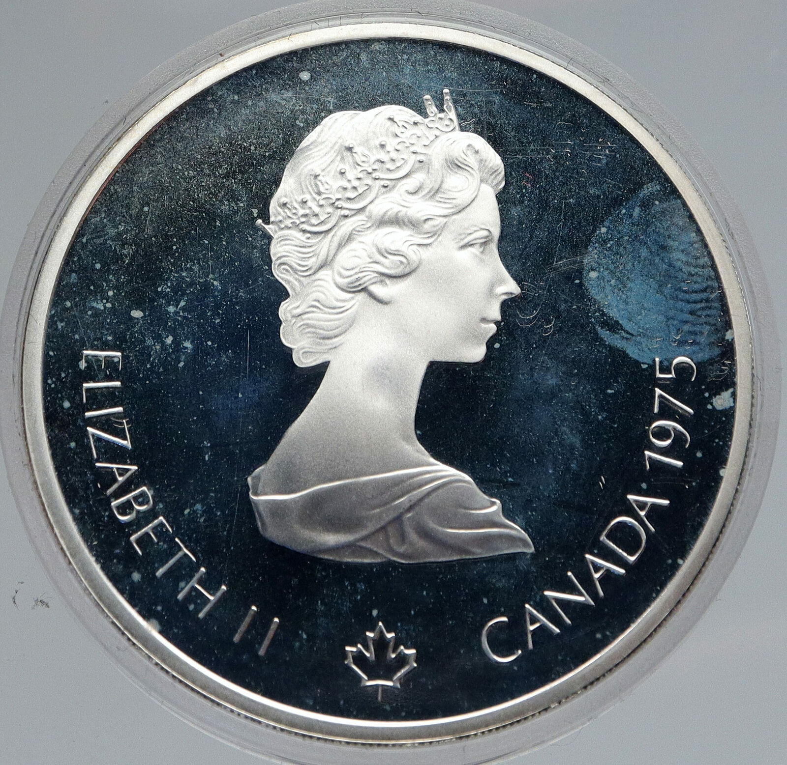 1975 CANADA Elizabeth II Olympics Montreal Rings PROOF Silver $10 Coin i86843