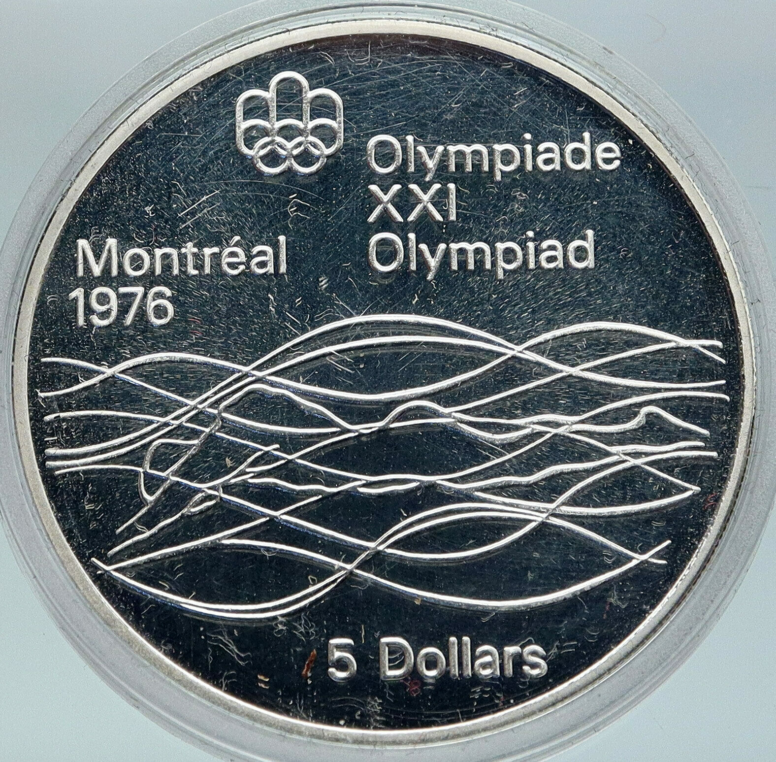 1975 CANADA Elizabeth II Olympics Montreal Swimming PROOF Silver $5 Coin i86917