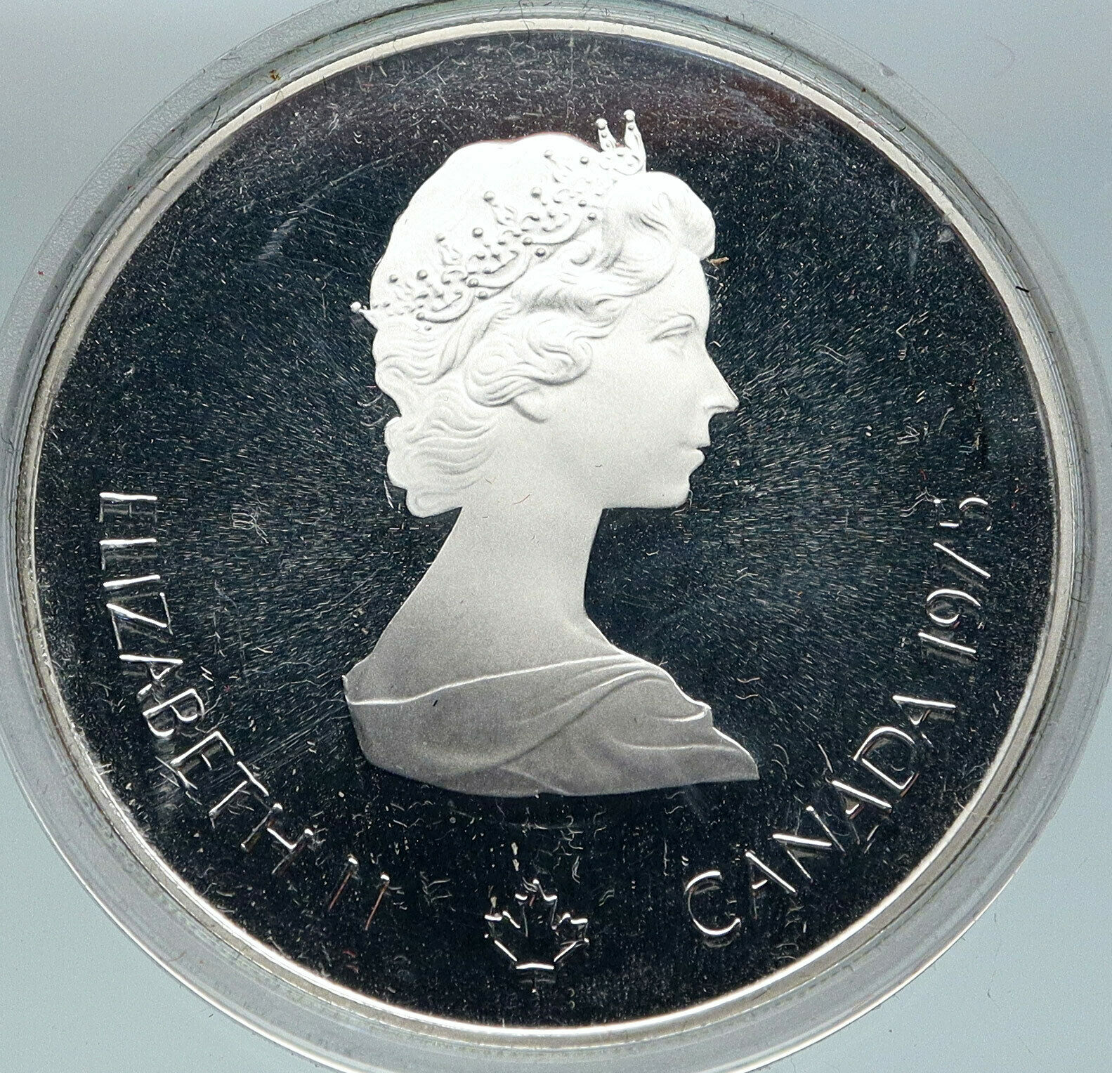 1975 CANADA Elizabeth II Olympics Montreal Swimming PROOF Silver $5 Coin i86917