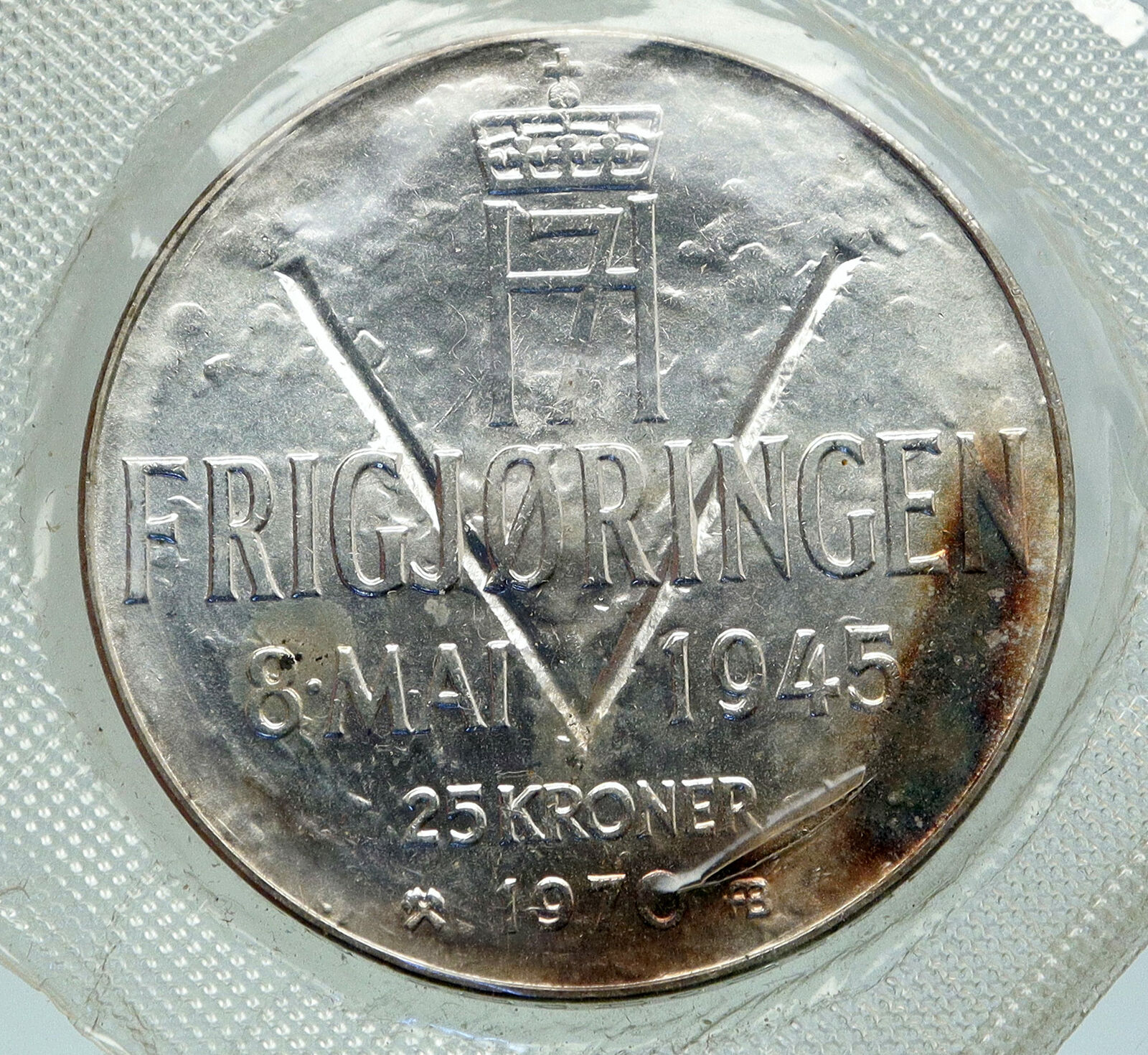 1970 NORWAY KING Olav V Haakon VII Norwegian 25 KR Silver 25 Kronor Coin i86909