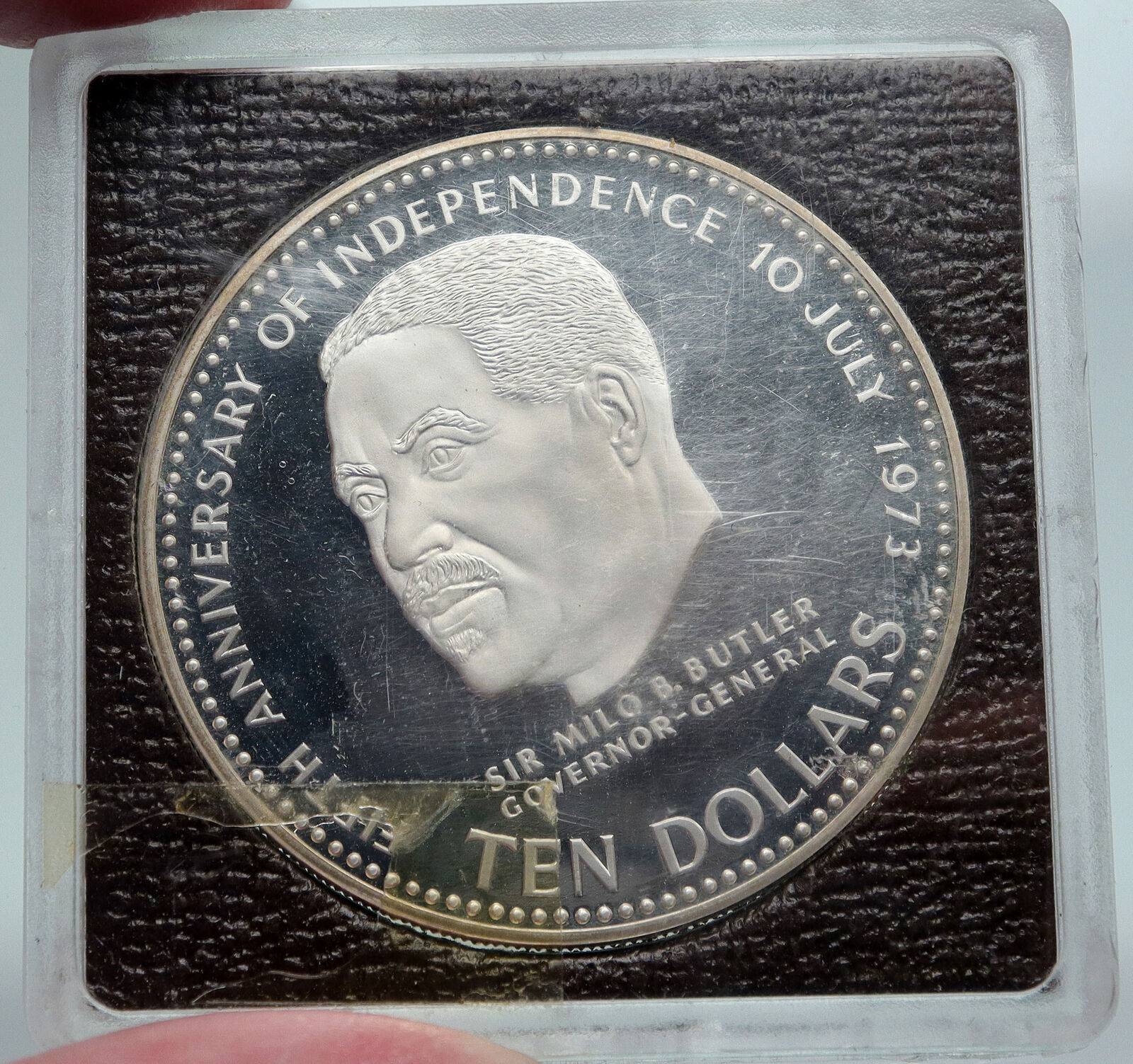 1973 BAHAMAS Large Independence Milo Butler VINTAGE Proof Silver $10 Coin i86923