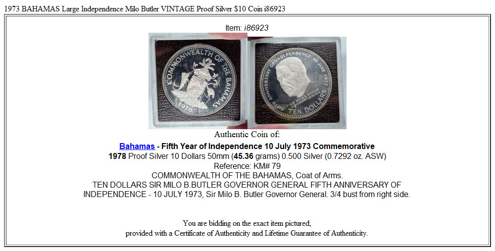 1973 BAHAMAS Large Independence Milo Butler VINTAGE Proof Silver $10 Coin i86923