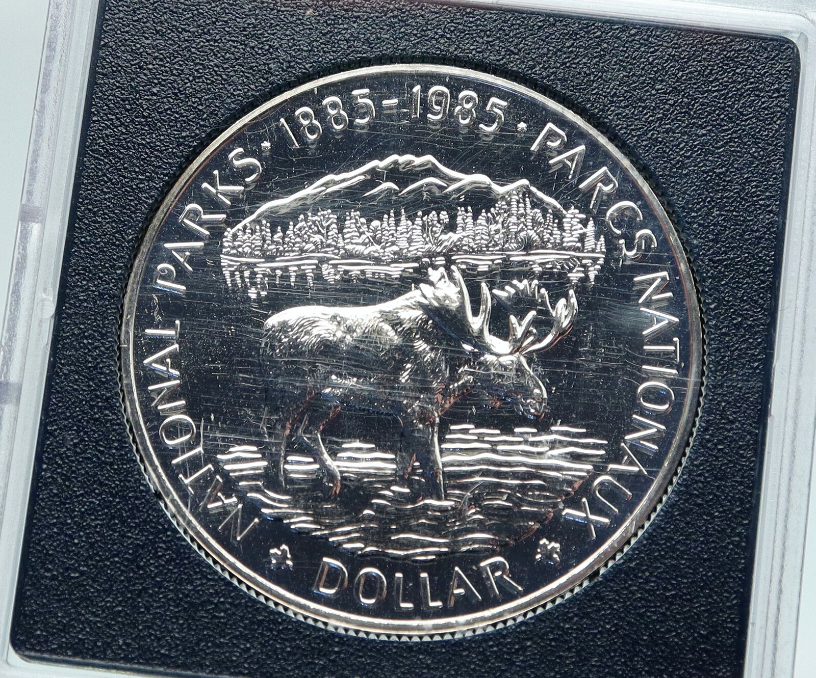 1985 CANADA UK Queen Elizabeth II National Parks MOOSE Proof SILVER Coin i86905