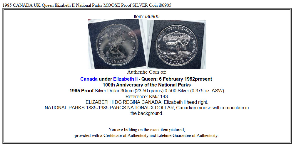 1985 CANADA UK Queen Elizabeth II National Parks MOOSE Proof SILVER Coin i86905