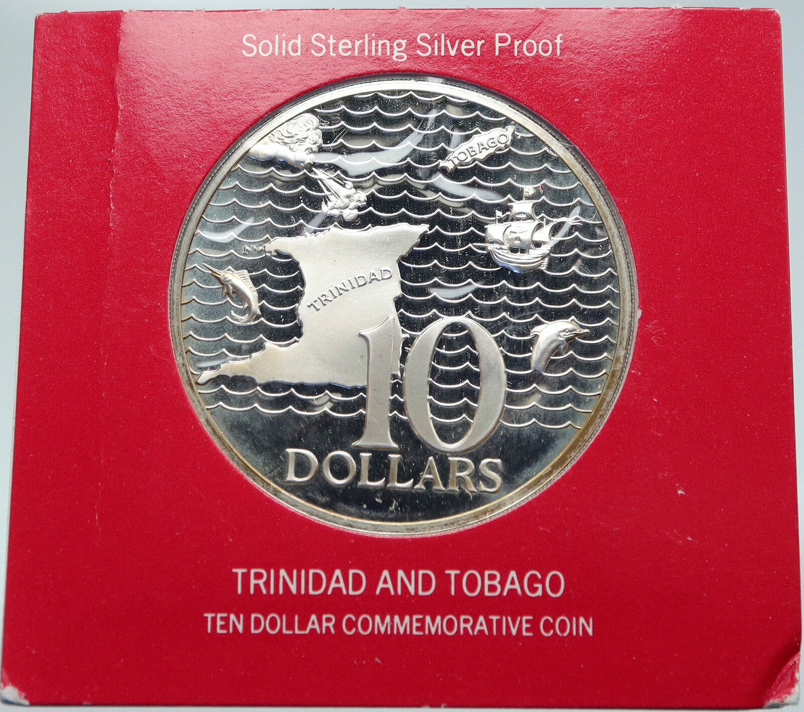 1972 TRINIDAD and TOBAGO Islands 10th HUGE 4.2cm Proof Silver $10 Coin i86908