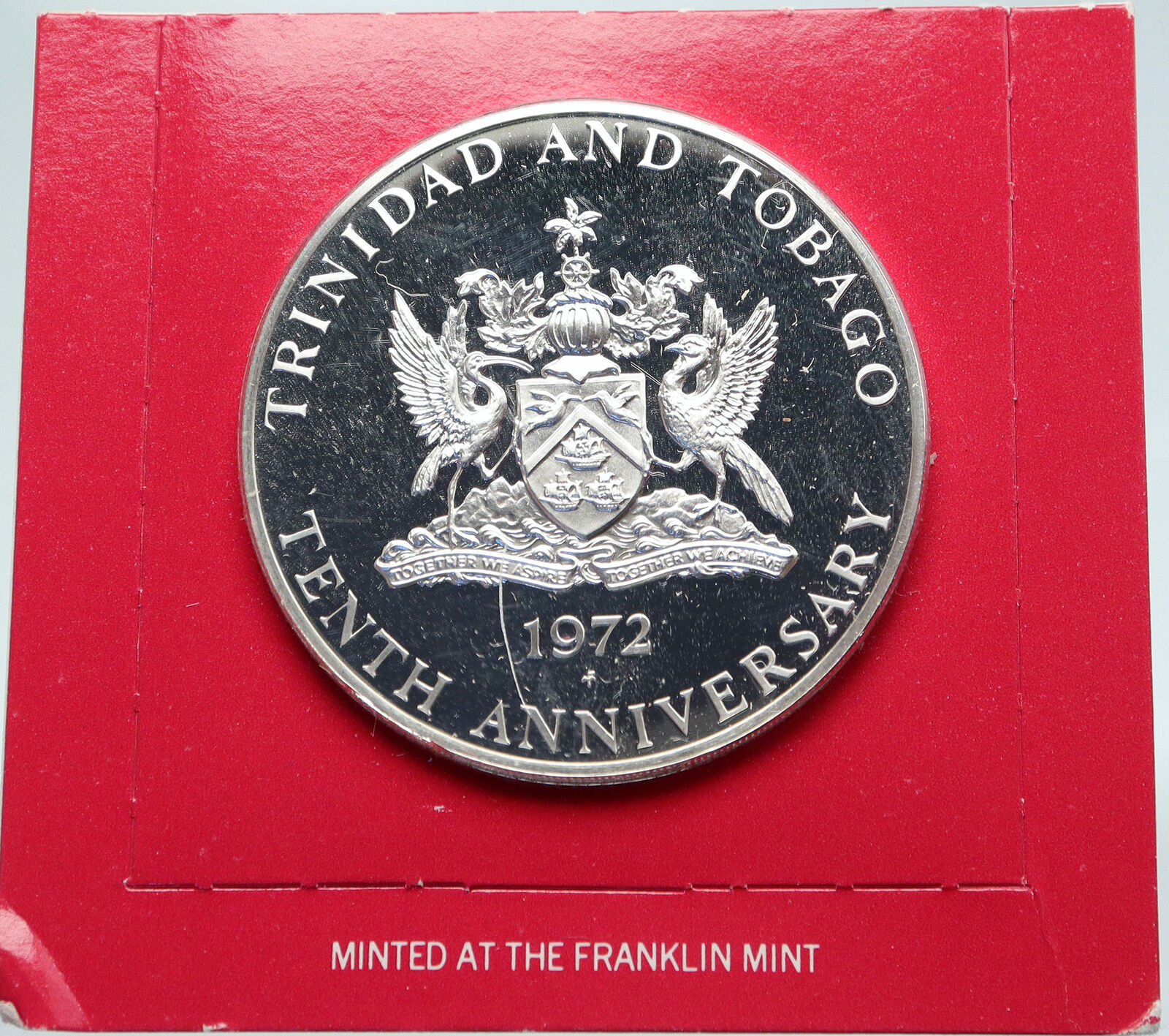 1972 TRINIDAD and TOBAGO Islands 10th HUGE 4.2cm Proof Silver $10 Coin i86908