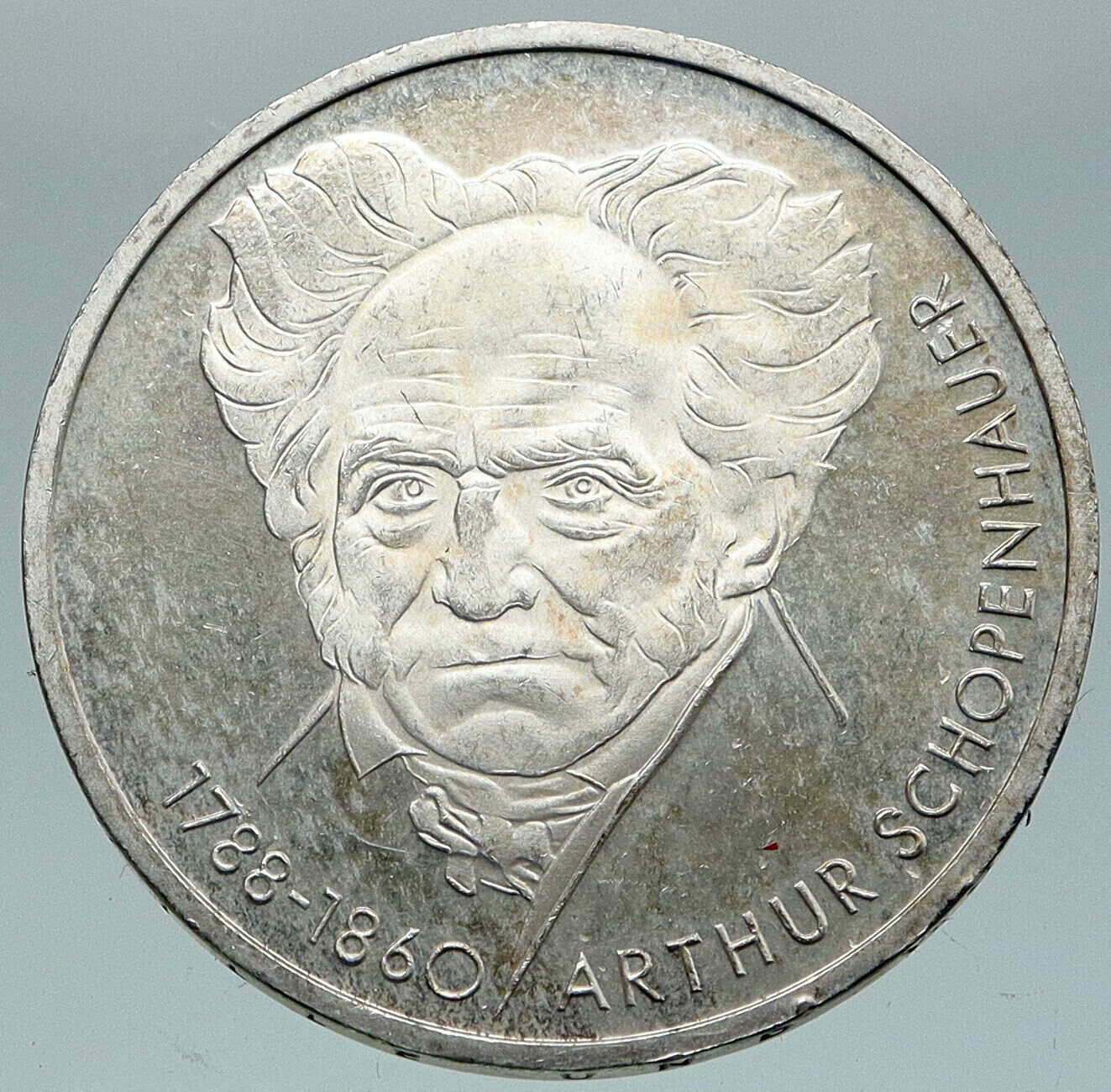 1988 GERMANY Philosopher Arthur Schopenhauer VINTAGE Silver 10 Mark Coin i86899