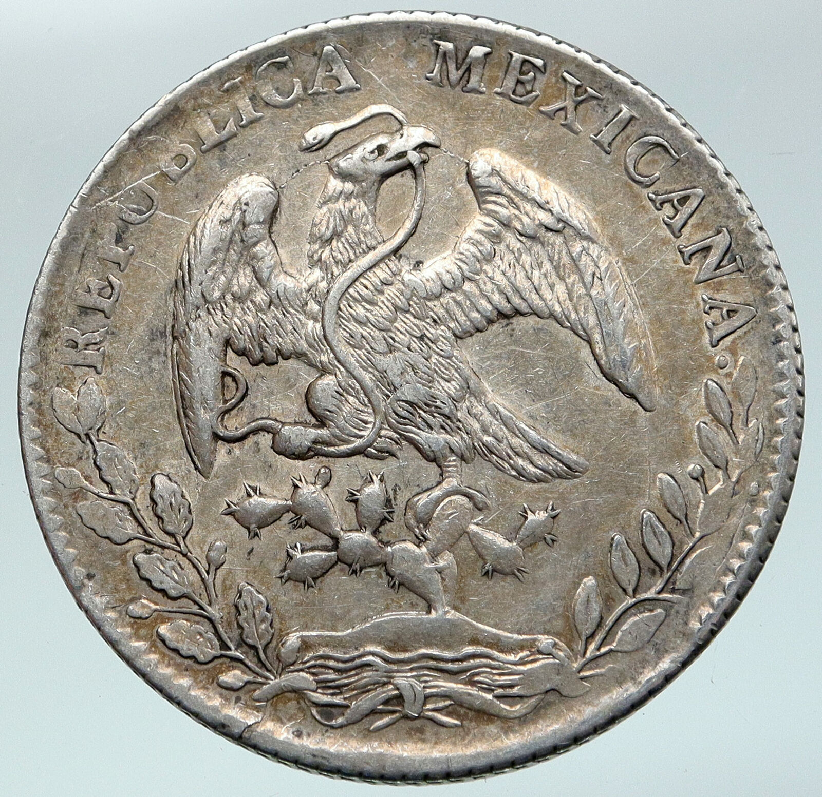 1886 Zs JS MEXICO BIG Antique Eagle VINTAGE Mexican Silver 8 Reales Coin i86902