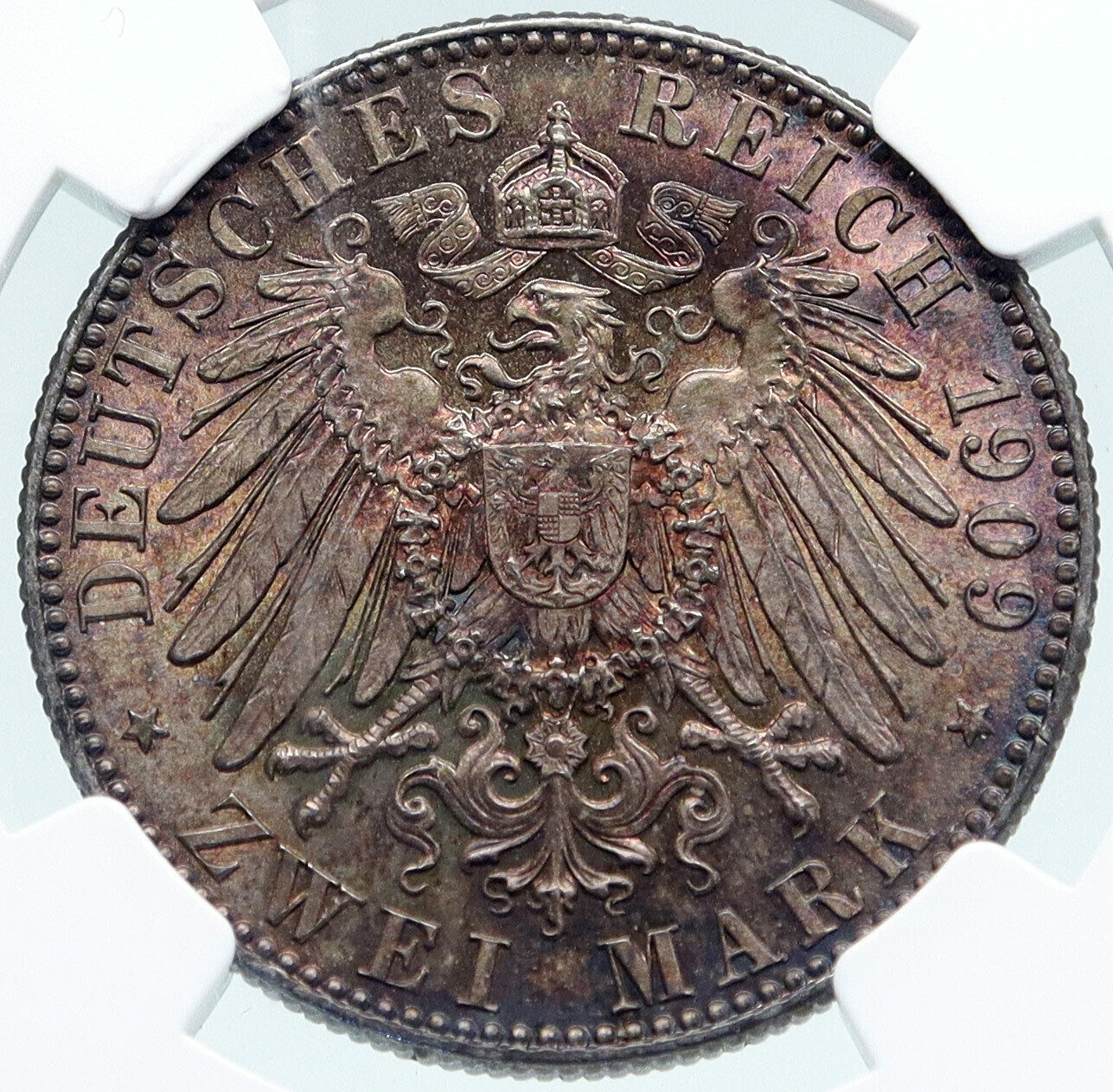 1909 GERMAN STATES SAXONY Friedrich August III Prince Silver 2Mk Coin NGC i86942